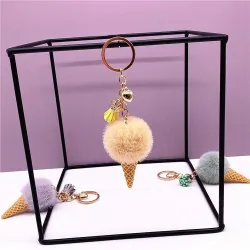 Metal keychain - with a fluffy ice cream pendant