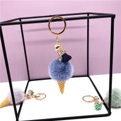 Metal keychain - with a fluffy ice cream pendant