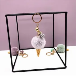 Metal keychain - with a fluffy ice cream pendant
