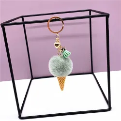 Metal keychain - with a fluffy ice cream pendant