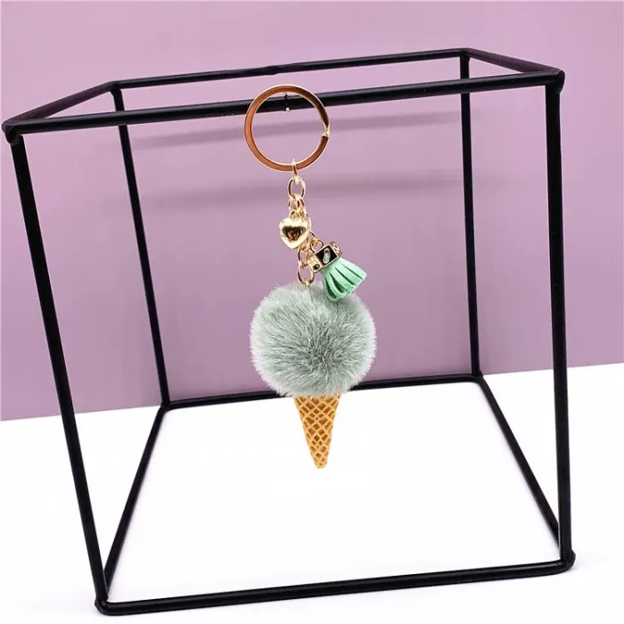 Metal keychain - with a fluffy ice cream pendant