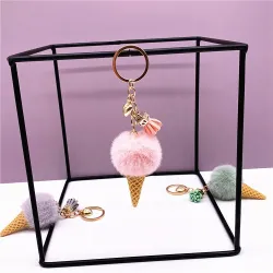 Metal keychain - with a fluffy ice cream pendant
