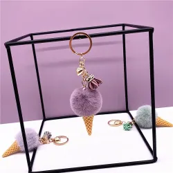 Metal keychain - with a fluffy ice cream pendant