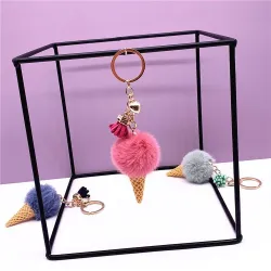 Metal keychain - with a fluffy ice cream pendant