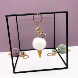 Metal keychain - with a fluffy ice cream pendant