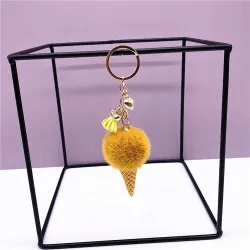 Metal keychain - with a fluffy ice cream pendant