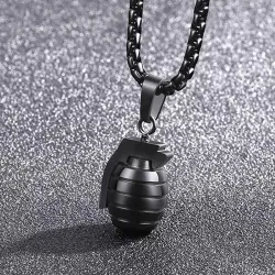 Hand grenade pendant - with necklace - stainless steel