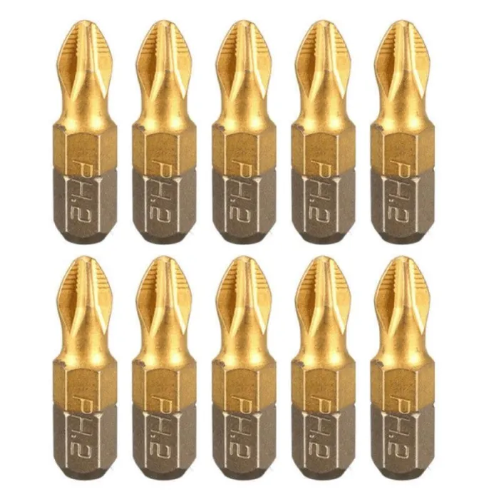 Screwdriver bits - 1/4 inch - titanium coated - anti-slip - Phillips hex shank - PH2 - 25mm - 10 pieces