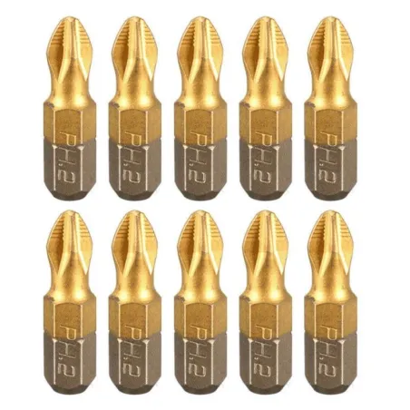 Screwdriver bits - 1/4 inch - titanium coated - anti-slip - Phillips hex shank - PH2 - 25mm - 10 pieces