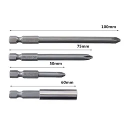 Magnetische Alu-Bohrer - Sechskant - für Elektroschrauber - 1/4" - 50mm / 75mm / 100mm - Set - 12 Stück