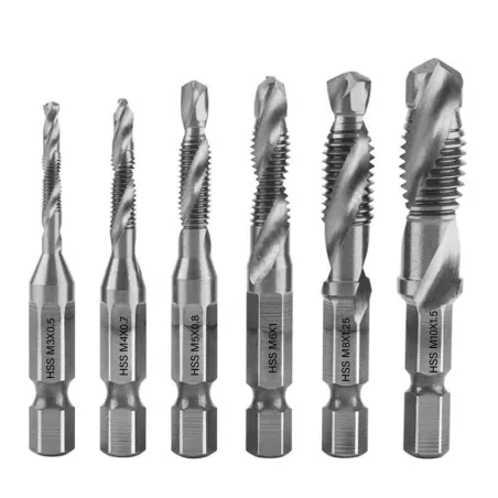 Boren - zeskantschacht - titaan geplateerd - HSS schroefdraad tap - M3 / M4 / M5 / M6 / M8 / M10 - 6 stuksBits & boren