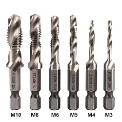 Drill bits - hex shank - titanium plated - HSS screw thread tap - M3 / M4 / M5 / M6 / M8 / M10 - 6 pieces