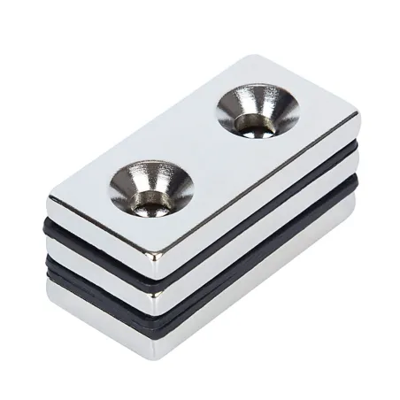 N52 - neodymium magnet - strong countersunk block - 40mm * 20mm * 5mm - with double 5mm hole - 3 pieces