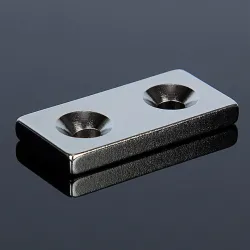 N52 - magnes neodymowy - mocny blok stożkowy - 40mm * 20mm * 5mm - z podwójnym otworem 5mm - 3 sztukiN52