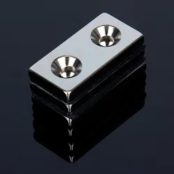 N52 - neodymium magnet - strong countersunk block - 40mm * 20mm * 5mm - with double 5mm hole - 3 pieces