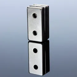 N52 - neodymium magnet - strong countersunk block - 40mm * 20mm * 5mm - with double 5mm hole - 3 pieces
