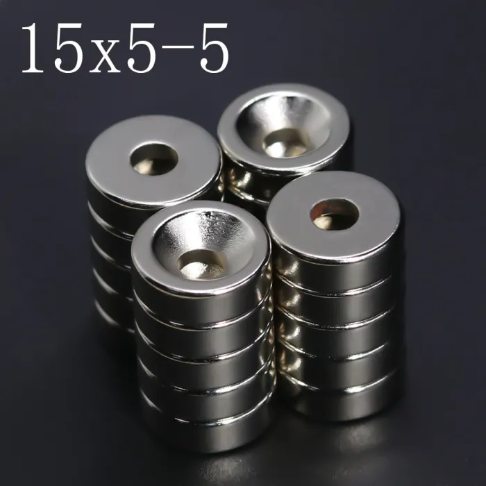 N35 - magnes neodymowy - super mocny okrągły krążek - 15mm * 5mm - z otworem 5mmN35