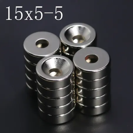 N35 - magnes neodymowy - super mocny okrągły krążek - 15mm * 5mm - z otworem 5mmN35