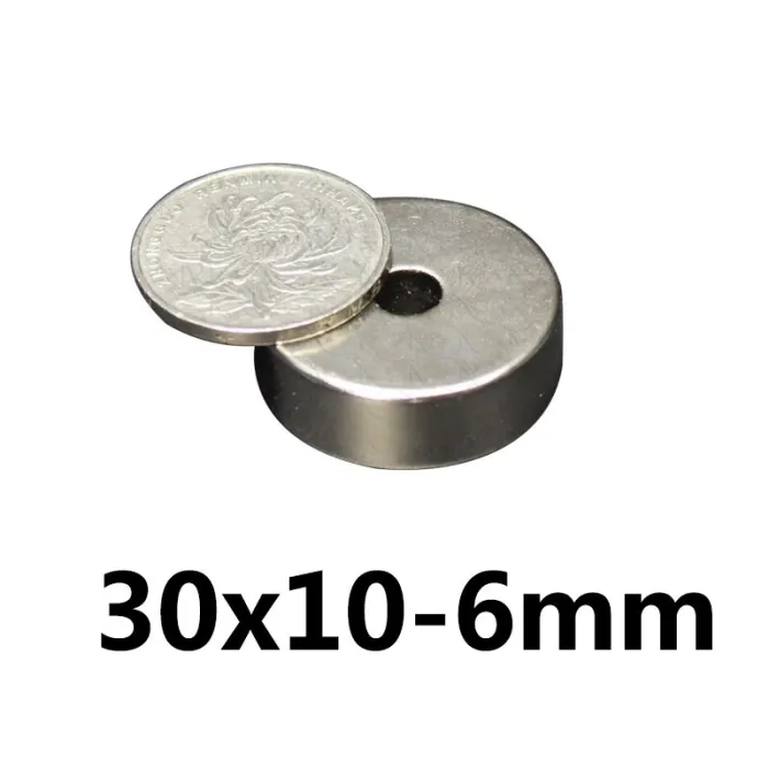 N35 - aimant néodyme - fraise ronde puissante - avec trou de 6 mm - 30 mm * 10 mm