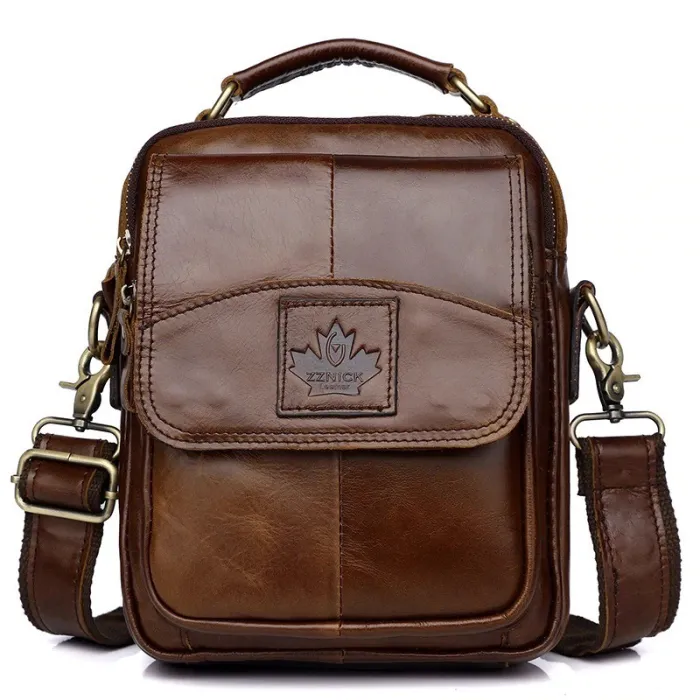 Lyxig crossbody -väska - med dragkedjor - äkta läder