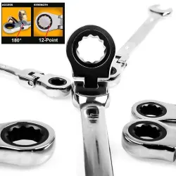 Flexibel spärrnyckel - metrisk skiftnyckel - öppen ände / ring - 8 mm - 13 mm