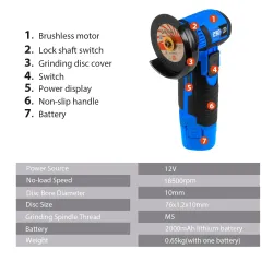 Mini angle grinder - brushless - cordless - for polishing / grinding - 2.0mAh - 18500RPM - 12V