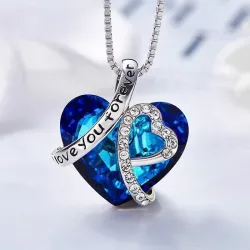 Zawieszka kryształowe serce oceanu - z naszyjnikiem - "I Love You Forever"Naszyjniki