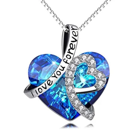 Zawieszka kryształowe serce oceanu - z naszyjnikiem - "I Love You Forever"Naszyjniki