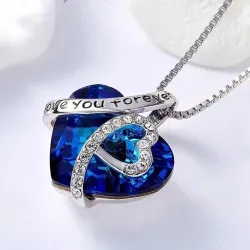 Zawieszka kryształowe serce oceanu - z naszyjnikiem - "I Love You Forever"Naszyjniki