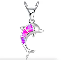 Silberkette mit buntem Opaldelfin