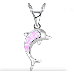 Silberkette mit buntem Opaldelfin