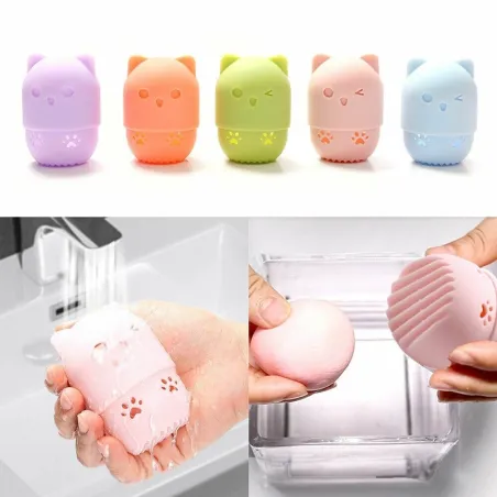 Cosmetische spons opbergdoos - siliconen droog- / reinigingskoffer - kittenvormKwasten