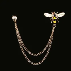 Vintage Brosche mit Kette - Anstecknadel für Kragen / Hemd - Biene / Blumen