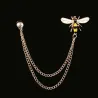 Vintage Brosche mit Kette - Anstecknadel für Kragen / Hemd - Biene / Blumen