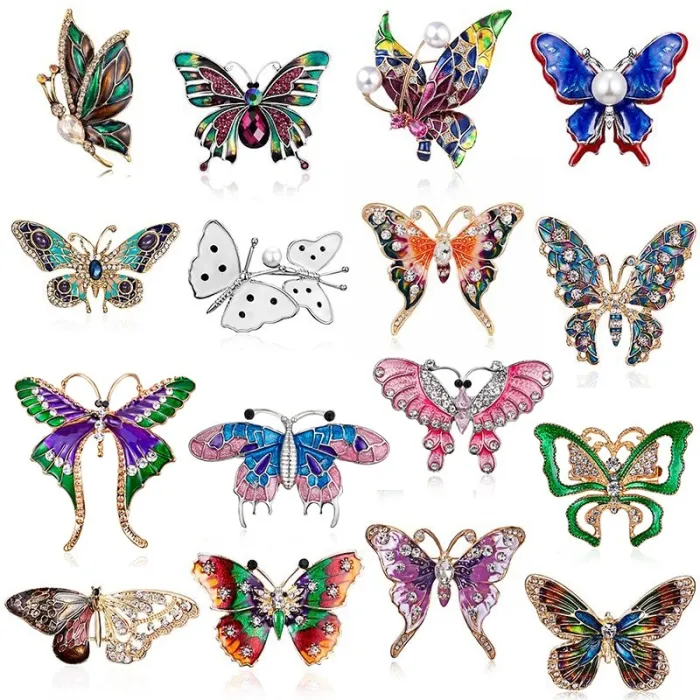 Elegante vintage broche met kristallen vlinderBroches