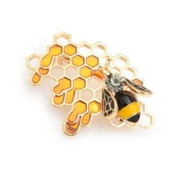 Emaille Biene / Wabe - elegante Brosche