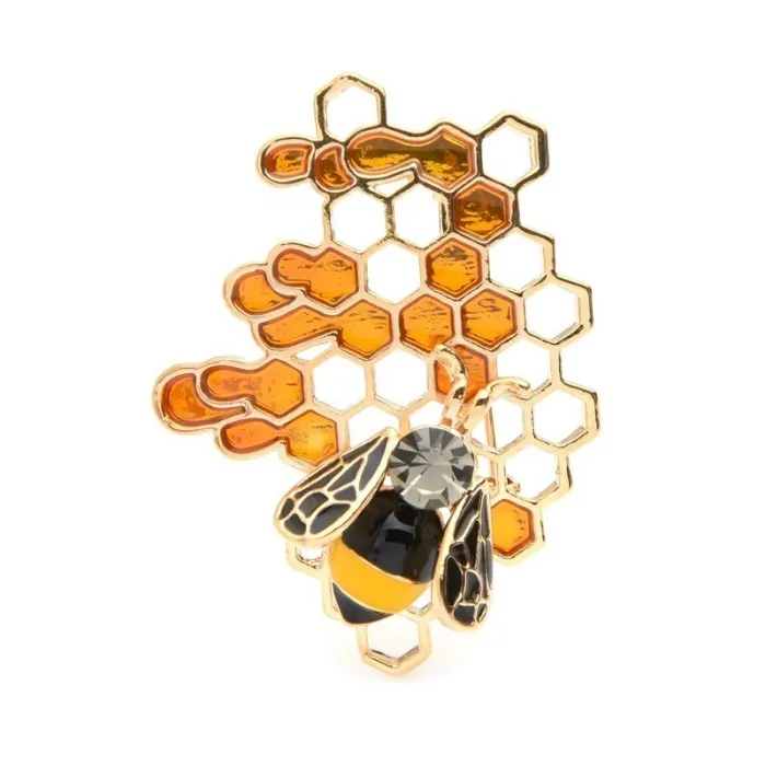 Emaille Biene / Wabe - elegante Brosche