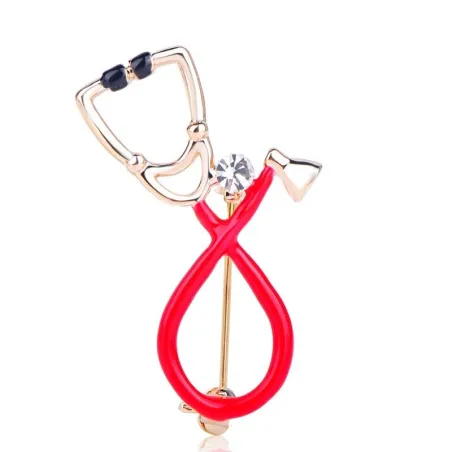 Stethoscope shaped brooch with crystal