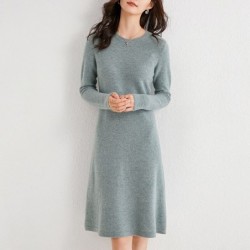 Elegancka dzianinowa sukienka - 100% kaszmir / wełna - do kolan