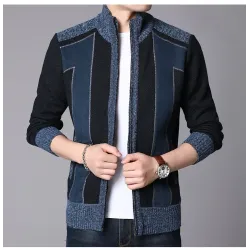Thick warm sweater - short jacket with zipper - cashmere / wool / fleece