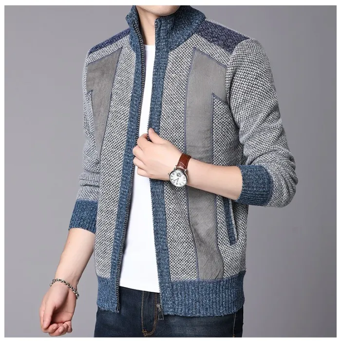 Thick warm sweater - short jacket with zipper - cashmere / wool / fleece