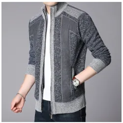 Thick warm sweater - short jacket with zipper - cashmere / wool / fleece