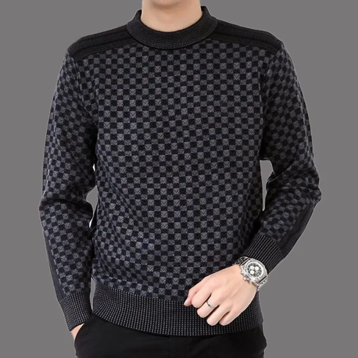 Modny sweter z dzianiny w kratę - kaszmir / wełna - slim fitBluzy & Swetry