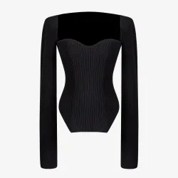 Stylowy sweterek z długim rękawem - sexy t-shirt - kwadratowy kołnierzykBluzki & Koszulki