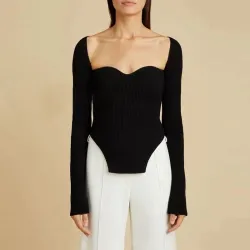Stylish long sleeve pullover - sexy t-shirt - square collar