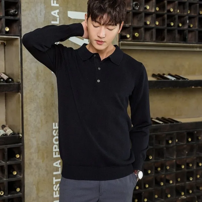 Heren POLO pullover - t-shirt met knopen - kasjmierHoodies & Sweaters