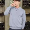 Męski sweter POLO - t-shirt z guzikami - kaszmirBluzy & Swetry