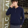 Męski sweter POLO - t-shirt z guzikami - kaszmirBluzy & Swetry