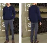 Męski sweter POLO - t-shirt z guzikami - kaszmirBluzy & Swetry