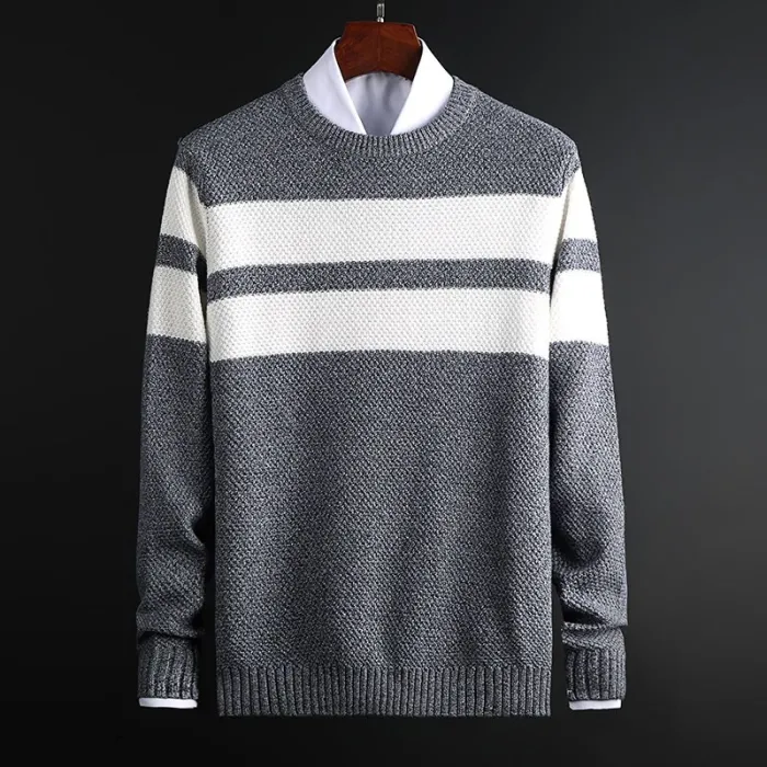 Classic knitted sweater with stripes - cashmere / cotton